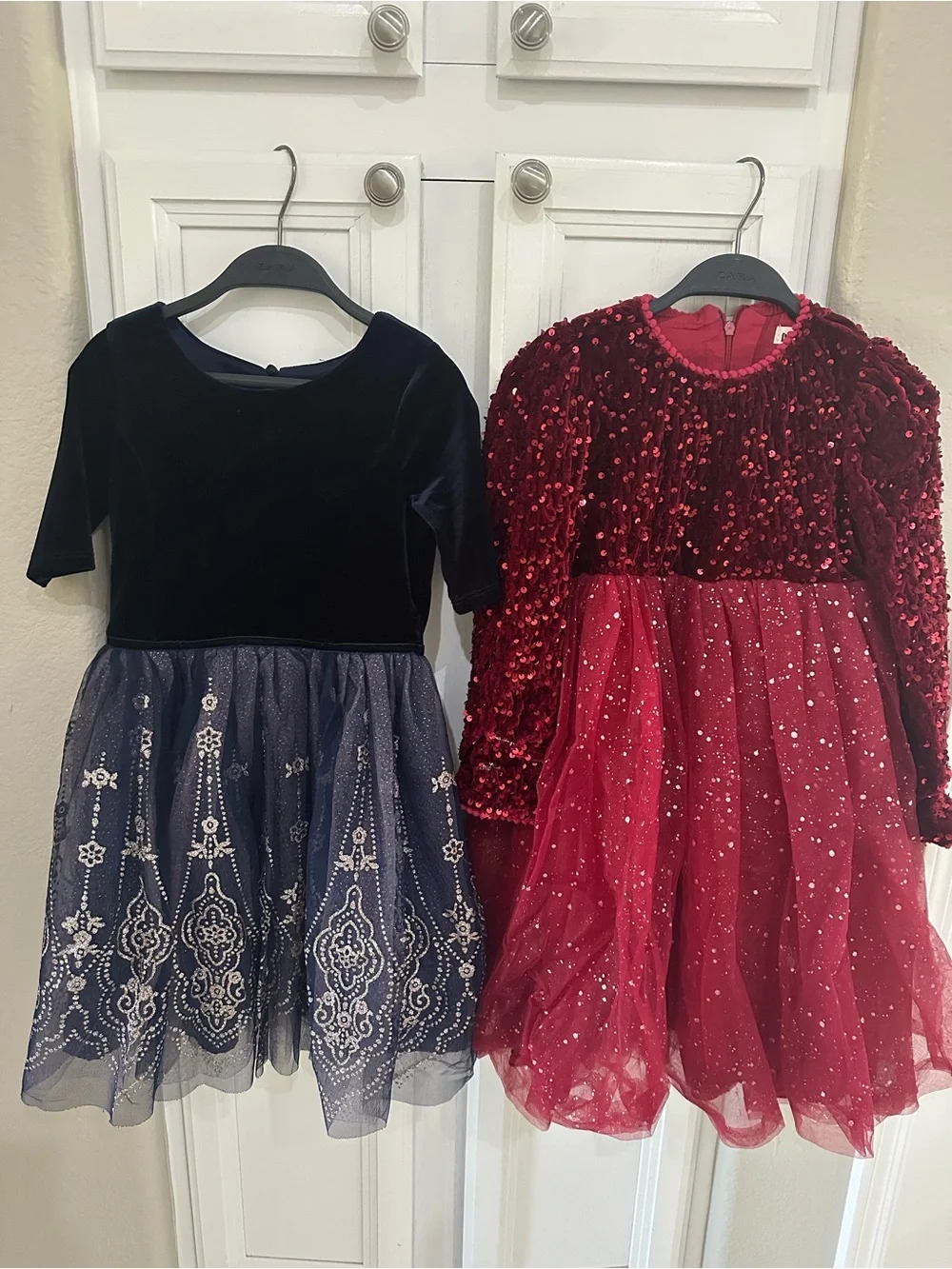 Zunie Red Sequin & Navy Velvet Tulle Holiday Dress Set
